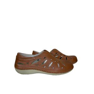 Propet Shoes Sneaker 10.5XX Wide Leather Cami Cutout Slip On Tan Full Leather